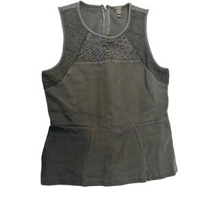 J.Crew Black Lace Peplum Top Sleeveless Floral Yoke Blouse XS